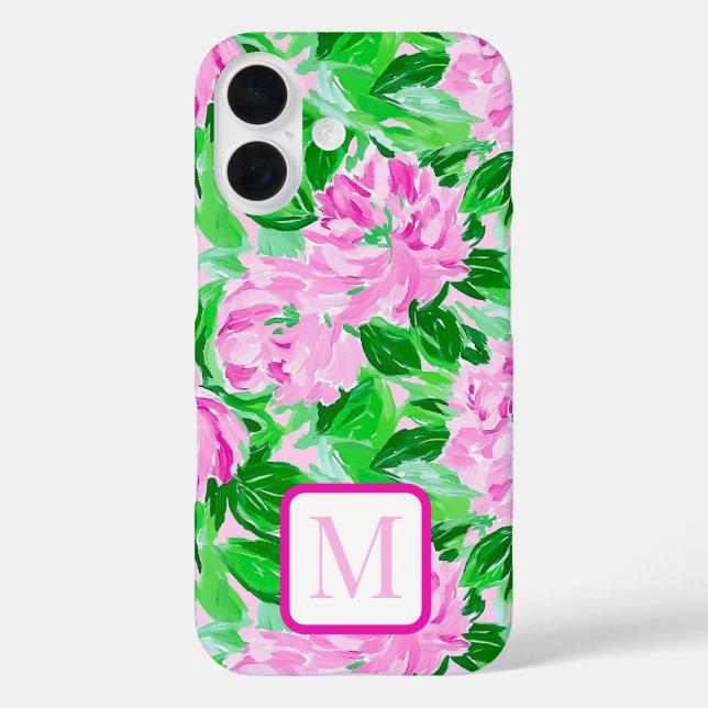 Pink Peonies Blume Muster Monogram Case-Mate iPhone Hülle (Rückseite)