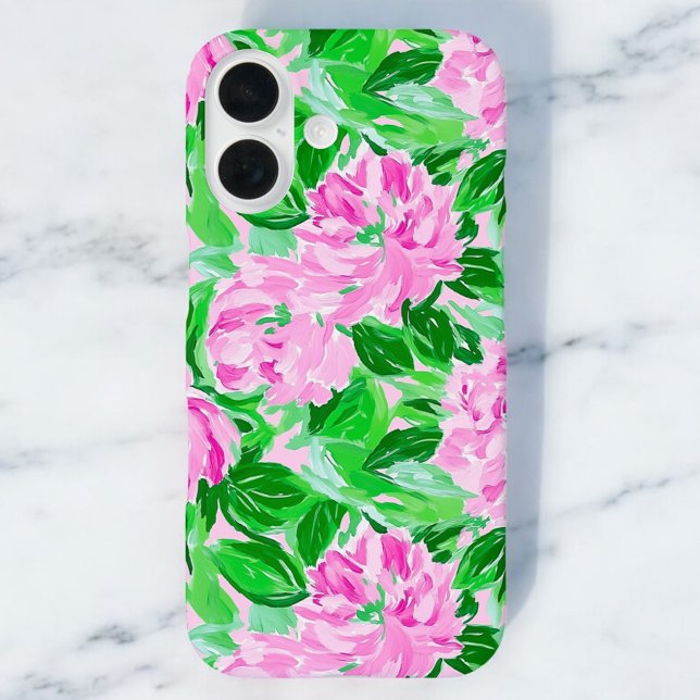 Pink Peonies Blume Pattern iPhone 16 Hülle (Von Creator hochgeladen)