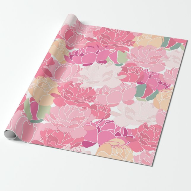 Pink Peonies Blumengarten Weibliche Blume Geschenkpapier (Ungerollt)