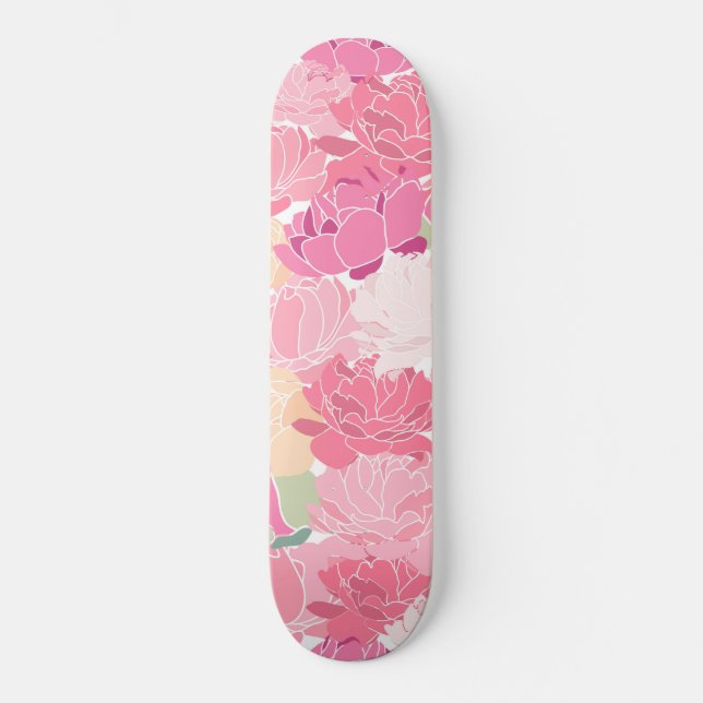 Pink Peonies Blumengarten Weibliche Blume Skateboard (Vorderseite)