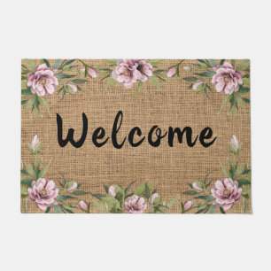 Pink Peonies Blumengrün Frühling Burlap Doormat Fußmatte