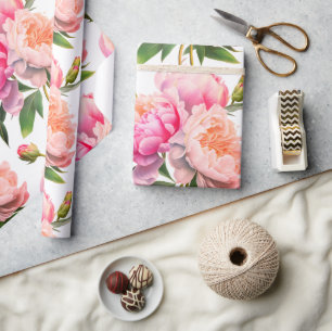 Pink Peonies Brautparty Geschenkpapier