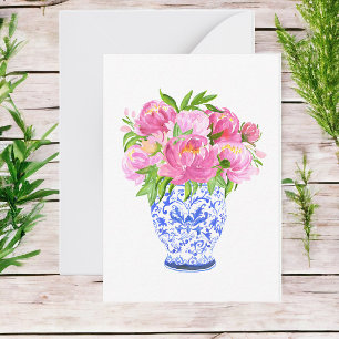 Pink Peonies Chinoiserie Vase Mitteilungskarte