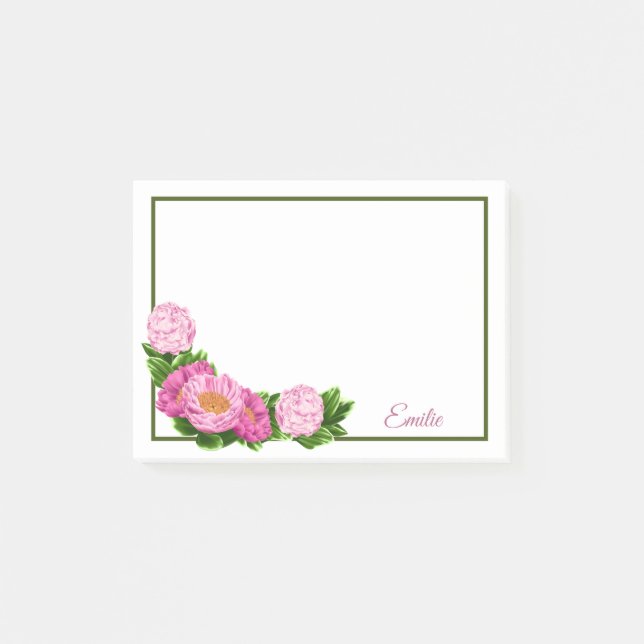 Pink Peonies Corner Border Post-It Notes Post-it Klebezettel (Vorderseite)