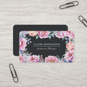 Pink Peonies Dunkel Visitenkarte