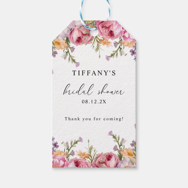 Pink Peonies Floral Bridal Dusche Vielen Dank Geschenkanhänger (Vorderseite)
