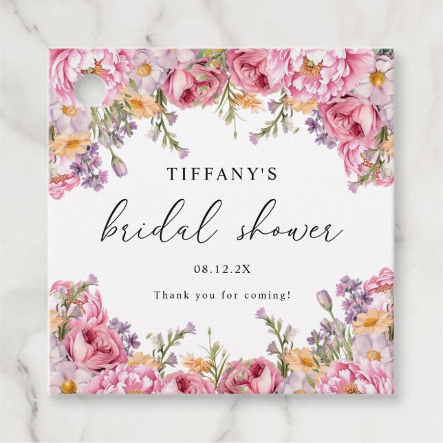 Pink Peonies Floral Bridal Dusche Vielen Dank Geschenkanhänger (Vorderseite)
