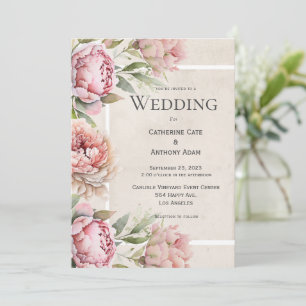 Pink Peonies Floral Watercolor Einladung zur Hochz