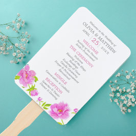 Pink Peonies Floral Wedding Program Hand Fans Fächer