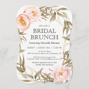 Pink Peonies Floral Wreath Bridal Brunch Einladung