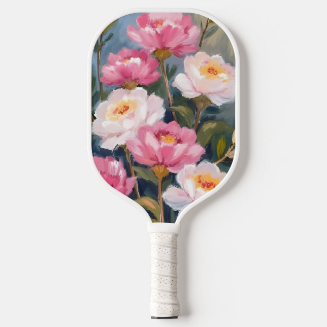 Pink Peonies Flower Bouquet Watercolor Pickleball Schläger (Vorderseite)