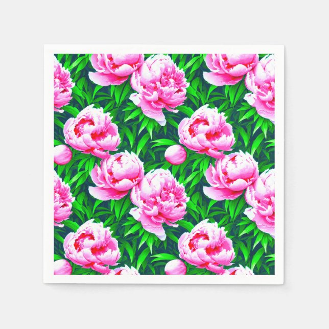 Pink Peonies Garden Print Serviette (Vorderseite)
