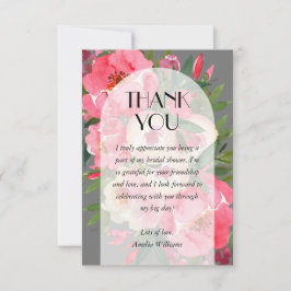 Pink Peonies Grau Brautparty Dankeskarte