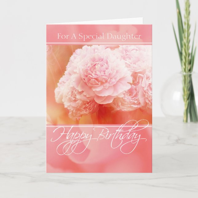 Pink Peonies Happy Birthday Daughter Card Karte (Vorderseite)
