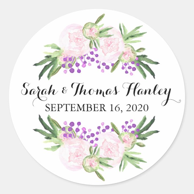 Pink Peonies I Floral Wedding Sticker (Vorderseite)