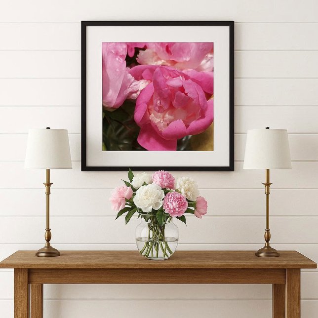 Pink Peonies in Vase / Peony Blume Poster (Original photo of pink peony flower shown as a poster in a home decor mockup )