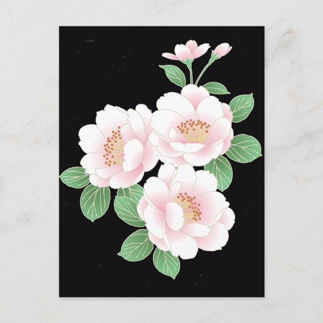 Pink Peonies Japanisch Floral Kimono Postkarte (Vorderseite)