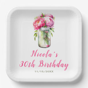 Pink Peonies Mason Jar Geburtstag Pappteller