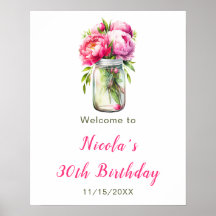 Pink Peonies Mason Jar Geburtstag Willkommen