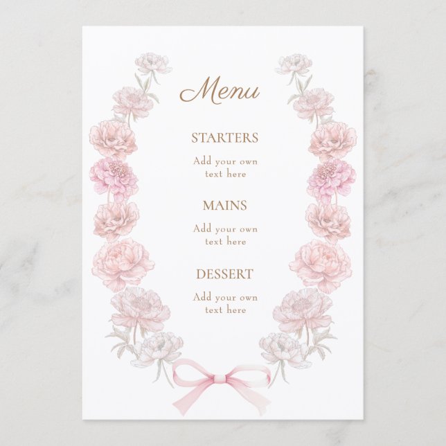 pink peonies Menu Menükarte (Vorderseite)