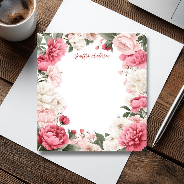 Pink Peonies Moderne Blumenwelt Notizblock (Pink Peonies Modern Floral Notepad)