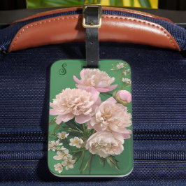 Pink Peonies Monogram Name Personalized Gepäckanhänger