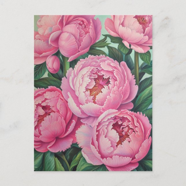 Pink peonies Pastel Blume Floral Postkarte (Vorderseite)
