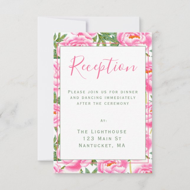 Pink Peonies Pattern | Hochzeitsempfang Einladung (Vorderseite)