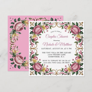 Pink Peonies Rokoko Frame Couples Dusche Einladung
