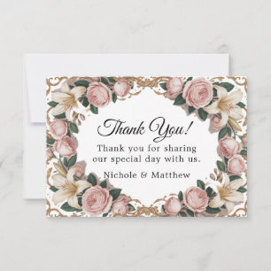 Pink Peonies Rokoko Frame Wedding Dankeskarte