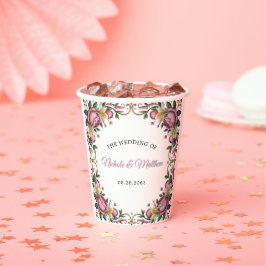 Pink Peonies Rokoko Frame Wedding Pappbecher