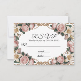 Pink Peonies Rokoko Frame Wedding RSVP Karte