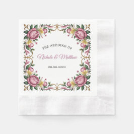 Pink Peonies Rokoko Frame Wedding Serviette