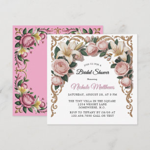 Pink Peonies Rokoko Rahmen Brautparty Einladung