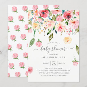 Pink Peonies Rose Floral Baby Dusche Einladung