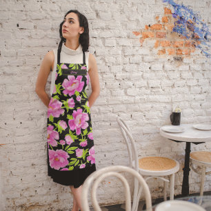 Pink Peonies Schwarzer Hintergrund Schürze