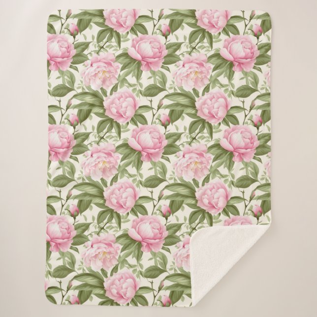 Pink Peonies Sherpadecke (Vorderseite)