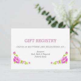 Pink Peonies Silver Wedding Gift Registry Begleitkarte