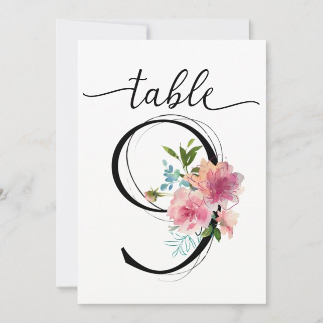 Pink Peonies Tabelle neun Tischnummern (Vorderseite)