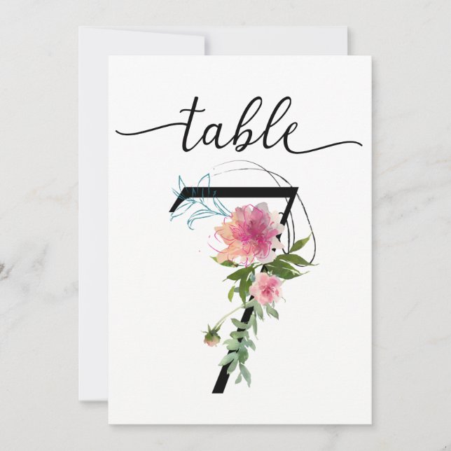 Pink Peonies Tabelle sieben Tischnummern (Vorderseite)