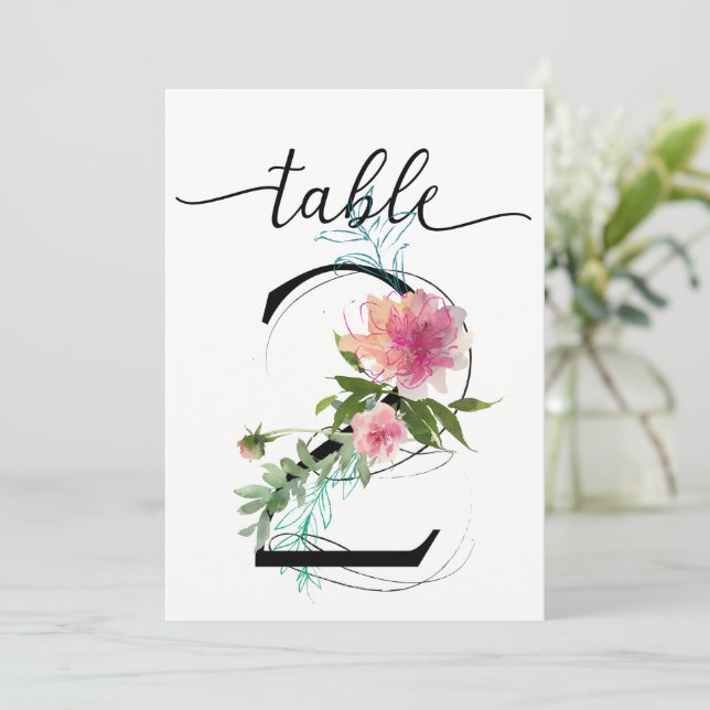 Pink Peonies Tabelle zwei Tischnummern (Stehend Vorderseite)