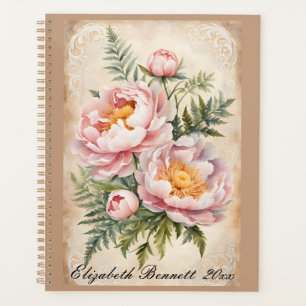 Pink Peonies und Spitzen Vintag Planer