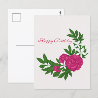 Pink Peonies und weiße Blume zum Geburtstag Postkarte
