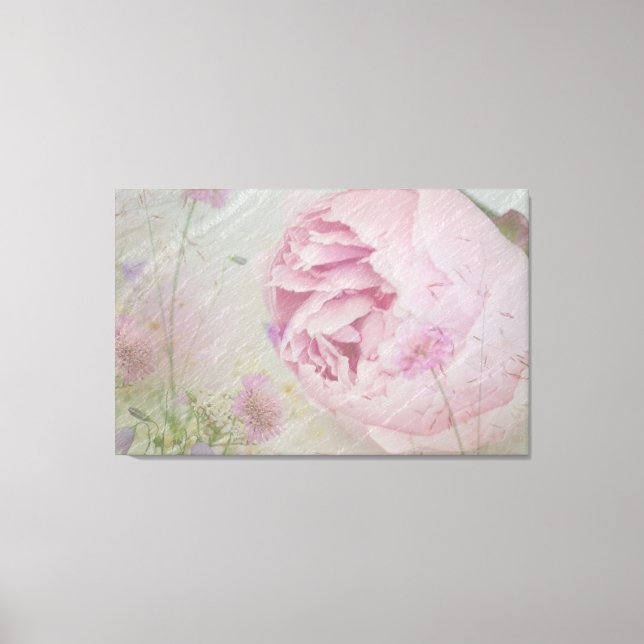 Pink Peonies und Wildblumen Leinwanddruck (Vorderseite)