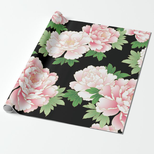 Pink Peonies Vintag Floral Kimono Geschenkpapier (Ungerollt)
