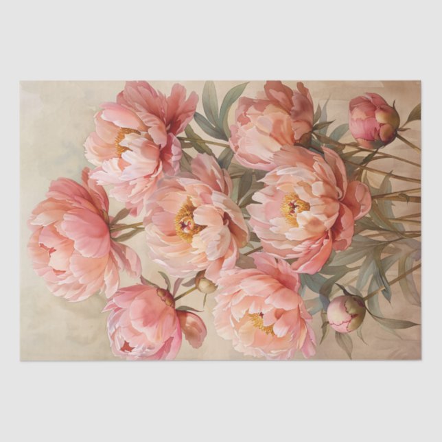 Pink Peonies Wasserfarbe auf Parchueseite Seidenpapier (Vorderseite)