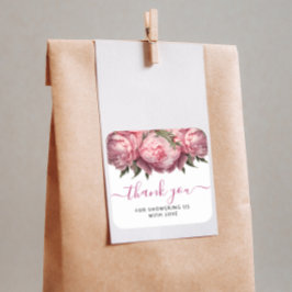 Pink Peonies Watercolor Babydusche Danke Quadratischer Aufkleber