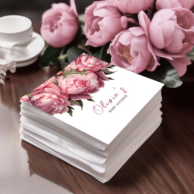 Pink Peonies Watercolor Babydusche Serviette (Pink Peonies Watercolor Baby Shower Napkins)
