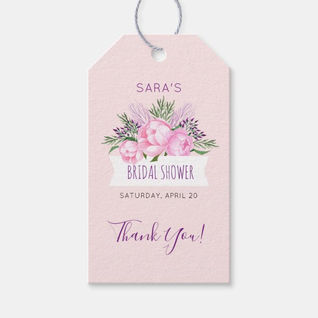 Pink Peonies Watercolor Brautparty Geschenkanhänger (Vorderseite)
