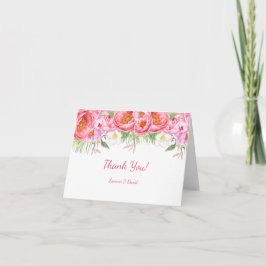 Pink Peonies Watercolor Florals Wedding Vielen Dan Dankeskarte